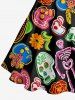 Funny Skulls Skeleton Flower Print Hawaii Lace Up A Line Dress -  