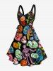 Funny Skulls Skeleton Flower Print Hawaii Lace Up A Line Dress -  