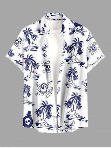 Coconut Tree Skulls Print Buttons Pocket Hawaii Shirt For Men - DEEP BLUE - 5XL