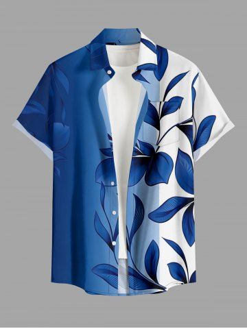 Leaf Branch Ombre Print Hawaii Button Pocket Shirt For Men - BLUE - M