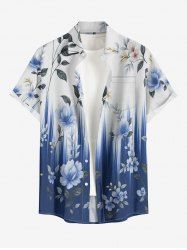 Leaf Flower Light Beam Print Hawaii Button Pocket Shirt For Men -  