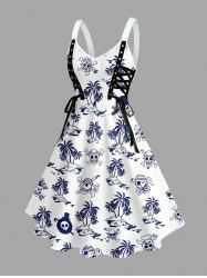 Coconut Tree Skulls Print Lace Up Grommets Hawaii Tank Dress -  