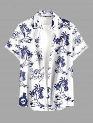 Coconut Tree Skulls Print Buttons Pocket Hawaii Shirt For Men -  