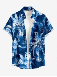 Coconut Tree Flower Leaf Print Buttons Pocket Hawaii Shirt For Men -  