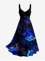 Flowers Glitter 3D Print Twist Hawaii Tank Dress -  