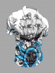 Octopus Sailboat Ship Rudder Cruise Print Zipper Polo Hawaii Shirt For Men -  