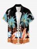 Coconut Tree Flowers Leaf Print Buttons Pocket Hawaii Shirt For Men -  
