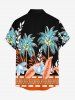 Coconut Tree Flowers Leaf Print Buttons Pocket Hawaii Shirt For Men -  
