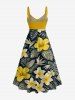 Tropical Leaf Hibiscus Flower Print Hawaii Twist A Line Dress -  