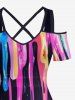 Colorful Paint Drop Print Hawaii  Cold Shoulder Crisscross A Line Maxi Dress -  