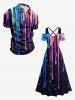 Colorful Paint Drop Print Hawaii  Cold Shoulder Crisscross A Line Maxi Dress -  