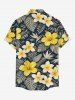 Tropical Leaf Hibiscus Flower Print Hawaii Button Pocket Shirt For Men -  