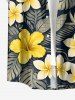 Tropical Leaf Hibiscus Flower Print Hawaii Button Pocket Shirt For Men -  