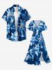 Coconut Tree Flower Leaf Print Split Hawaii Midi Dress - Bleu XS