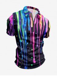 Colorful Paint Drop Print Hawaii Zipper Polo Shirt For Men -  