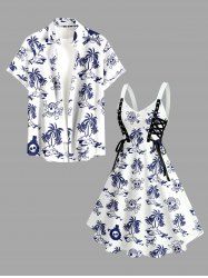 Coconut Tree Skulls Print Matching Hawaii Beach Outfit For Couples -  
