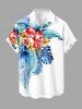 Tropical Leaf Hibiscus Flower Print Hawaii Button Pocket Shirt For Men -  