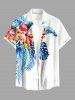 Tropical Leaf Hibiscus Flower Print Hawaii Button Pocket Shirt For Men -  
