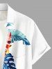 Tropical Leaf Hibiscus Flower Print Hawaii Button Pocket Shirt For Men -  