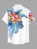 Tropical Leaf Hibiscus Flower Print Hawaii Button Pocket Shirt For Men -  