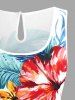 Tropical Leaf Hibiscus Flower Print Hawaii Drawstring Pocket Romper - Bleu 6X