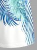 Tropical Leaf Hibiscus Flower Print Hawaii Drawstring Pocket Romper - Bleu 6X