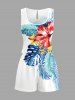 Tropical Leaf Hibiscus Flower Print Hawaii Drawstring Pocket Romper - Bleu 6X