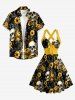 Skull Sunflower Flower Leaf Print Hawaii Halter Crisscross Strappy A Line Dress -  