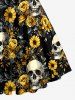 Skull Sunflower Flower Leaf Print Hawaii Halter Crisscross Strappy A Line Dress -  