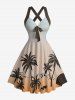 Coconut Tree Ombre Print Crisscross Straps Bowknot Hawaii Tank Dress - Rose orange XS