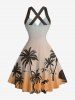 Coconut Tree Ombre Print Crisscross Straps Bowknot Hawaii Tank Dress - Rose orange XS