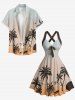Coconut Tree Ombre Print Crisscross Straps Bowknot Hawaii Tank Dress - Rose orange XS