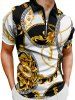 Geometric Graphic Flower Chain Print Hawaii Zipper Polo Shirt For Men - Brun Doré 4XL