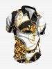 Geometric Graphic Flower Chain Print Hawaii Zipper Polo Shirt For Men - Brun Doré 4XL
