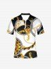 Geometric Graphic Flower Chain Print Hawaii Zipper Polo Shirt For Men - Brun Doré 4XL