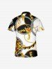 Geometric Graphic Flower Chain Print Hawaii Zipper Polo Shirt For Men - Brun Doré 4XL