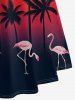 Coconut Tree Flamingo Ombre Print Twist Hawaii Tank Dress - Rouge Rose 1X