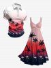 Coconut Tree Flamingo Ombre Print Twist Hawaii Tank Dress - Rouge Rose 1X