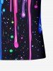Colorful Paint Drop Print Hawaii Zipper Polo Shirt For Men -  