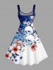 Flowers Skulls Colorblock Print Hawaii Tank Dress - Bleu profond 2X