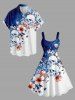 Flowers Skulls Colorblock Print Hawaii Tank Dress - Bleu profond 2X