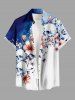 Flowers Skulls Colorblock Print Buttons Pocket Hawaii Shirt For Men - Bleu profond S