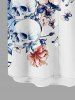 Flowers Skulls Colorblock Print Buttons Pocket Hawaii Shirt For Men - Bleu profond S