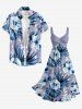 Tropical Leaf Flower Print Hawaii Twist A Line Dress -  