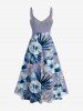 Tropical Leaf Flower Print Hawaii Twist A Line Dress -  