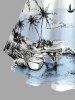 Coconut Tree Sea Bird Print Hawaii Lace Up A Line Dress -  