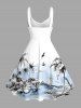 Coconut Tree Sea Bird Print Hawaii Lace Up A Line Dress -  