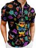 Coconut Tree Duck Juice Planet Print Hawaii Zipper Polo Shirt For Men - Noir XL