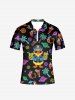 Coconut Tree Duck Juice Planet Print Hawaii Zipper Polo Shirt For Men - Noir XL
