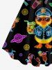 Coconut Tree Duck Juice Planet Print Hawaii A Line Dress - Noir XS
